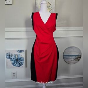 Kenneth Cole New York Colorblock Faux Wrap Sheath Dress Red Black 12
